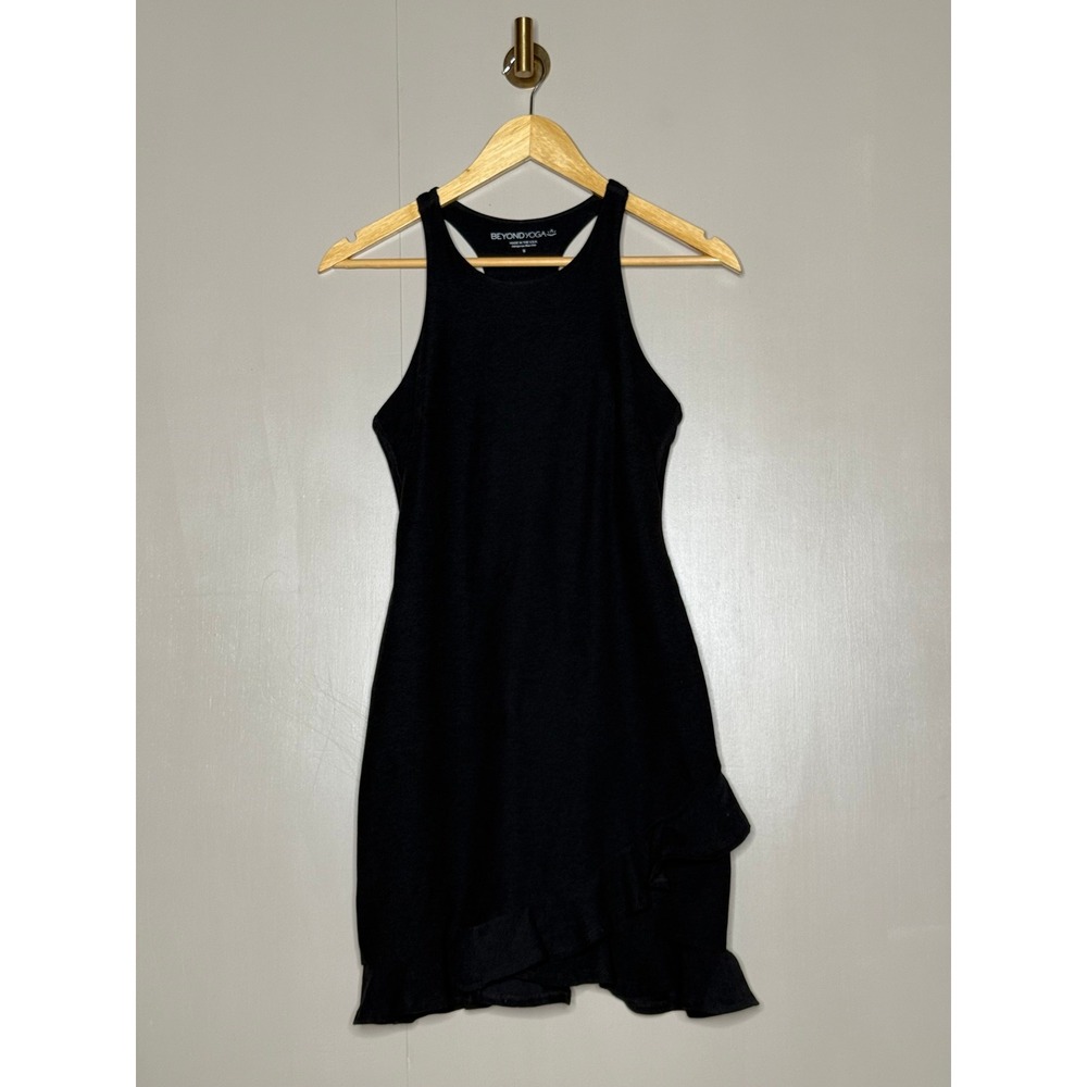 Beyond Yoga Black Racerback Ruffle Hem Dress Small